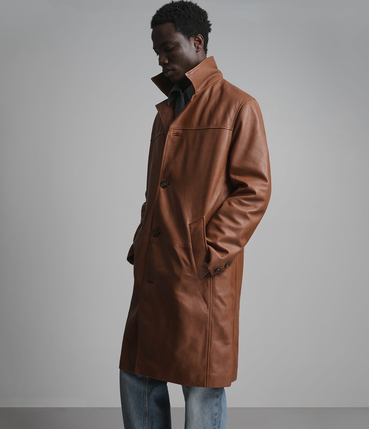 Men's Brown Trench Leather Coat - Arcane Fox
