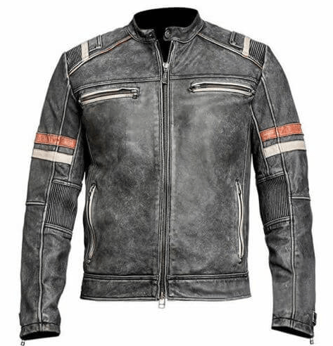 Men's Cafe Racer Distressed Leather Jacket In Black