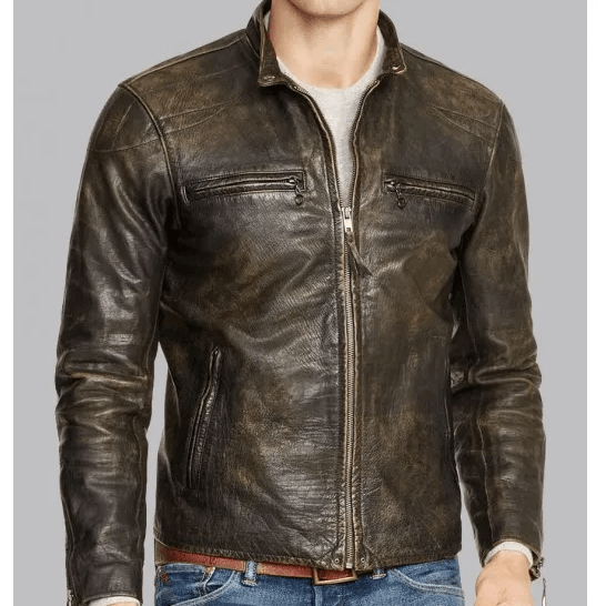 Men's Cafe Racer Leather Vintage Jacket In Brown