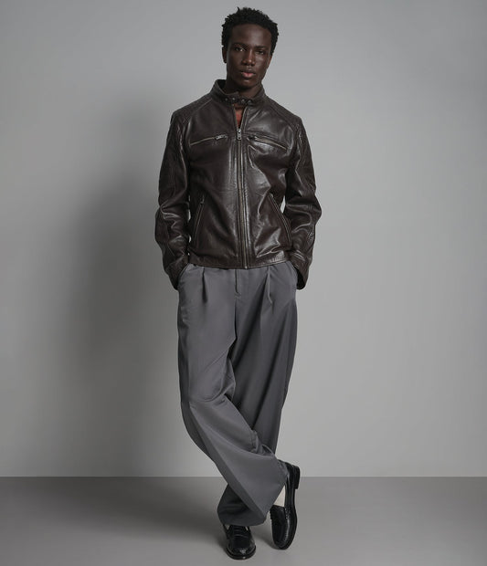 Men's Chocolate Brown Cafe Racer Leather Jacket