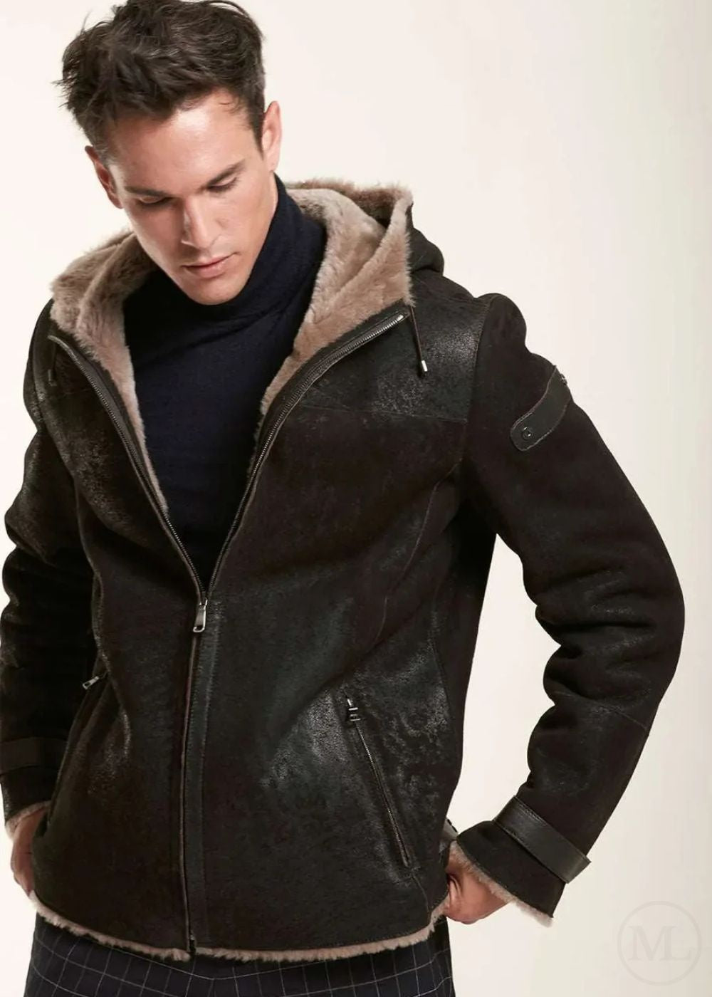Men's Chocolate Brown Distressed Hooded leather Jacket