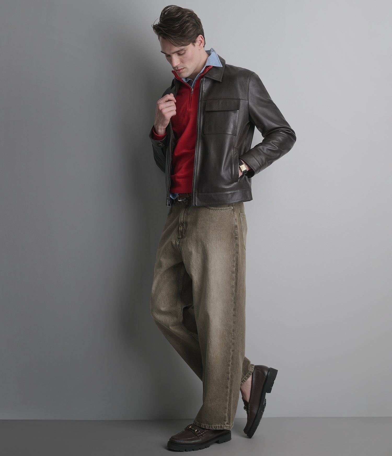 Men's Chocolate Brown Trucker Leather Jacket