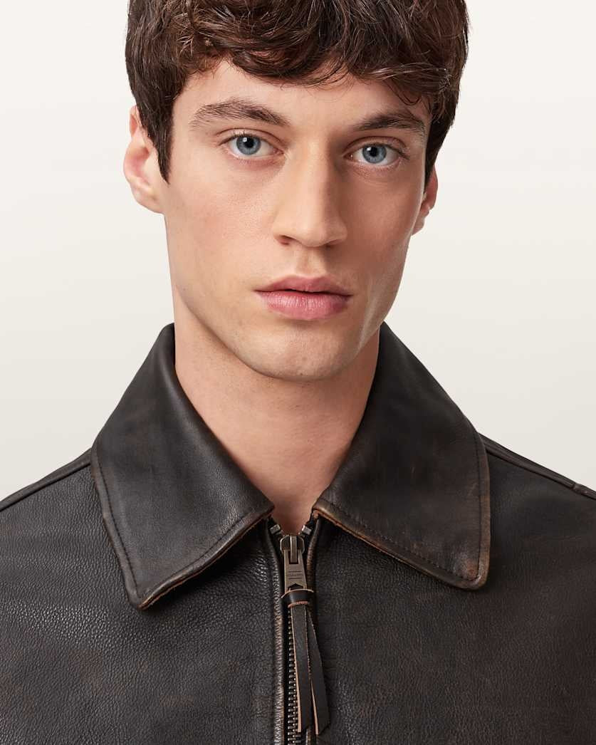 Men's Coffee Brown DIstressed Biker Leather Jacket
