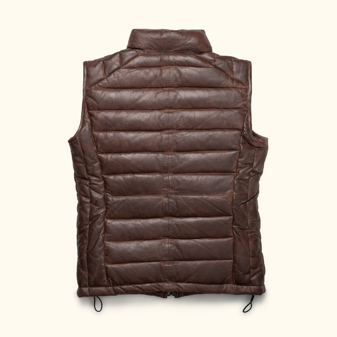 Men's Coffee Brown Puffer Leather Vest