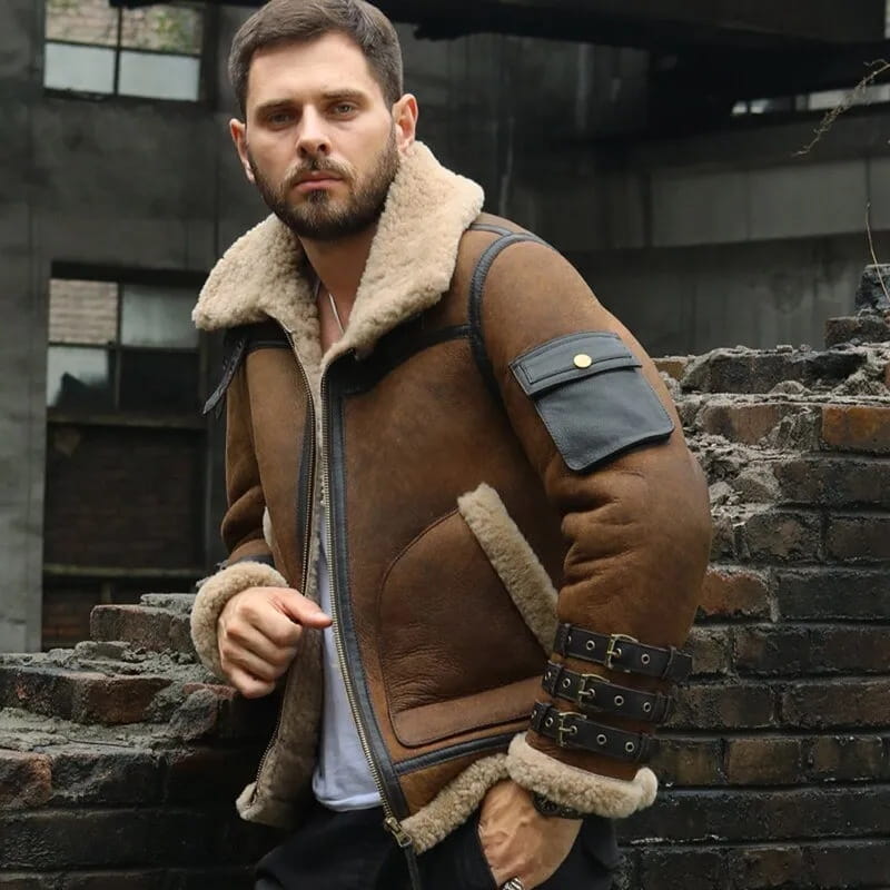 Men's Dark Brown B3 Aviator Shearling Leather Jacket - Arcane Fox