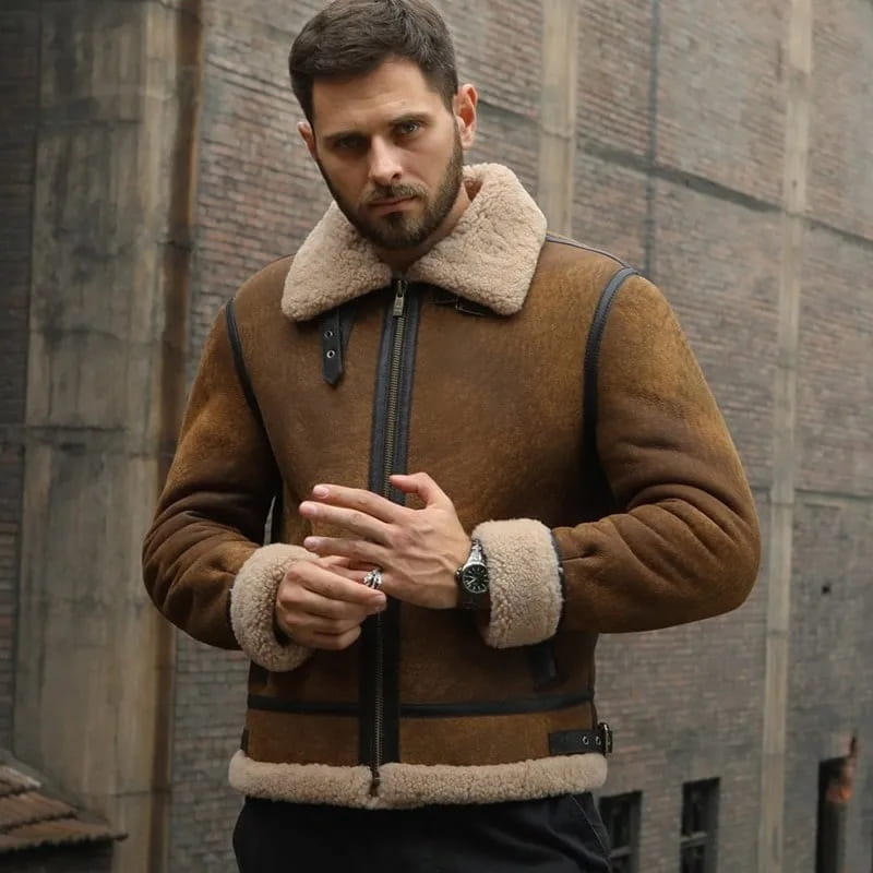 Men's Dark Brown B3 Sheepskin Aviator Leather Jacket - Arcane Fox