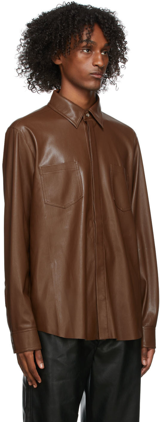 Men's Dark Brown Leather Shirt In Full Sleeve