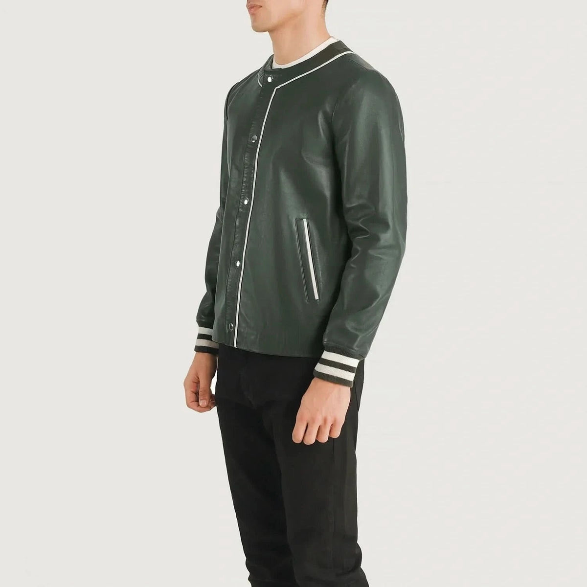 Men's Dark Green Bomber Leather Jacket