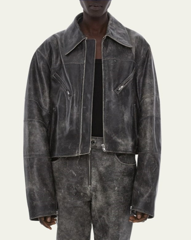 Men's Distressed Vintage Leather Jacket In Black