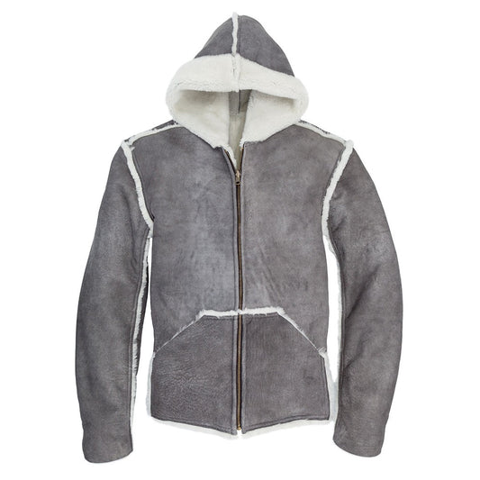 Men's Gray Hooded Fur Leather Jacket