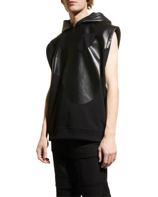 Men's Hooded Leather Shirt In Black