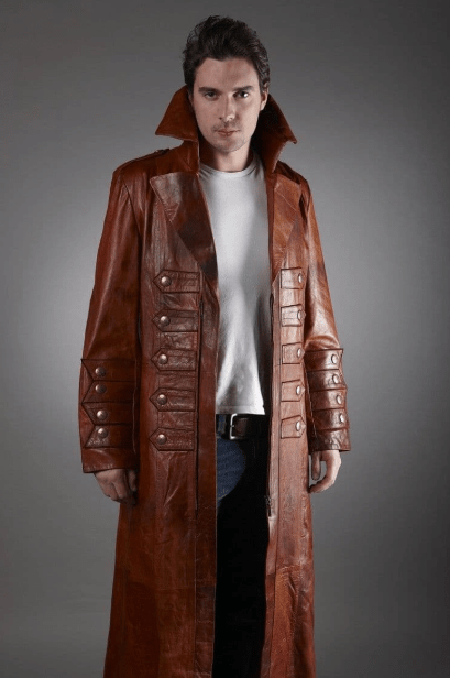 Men's Long Leather Coat In Dark Brown