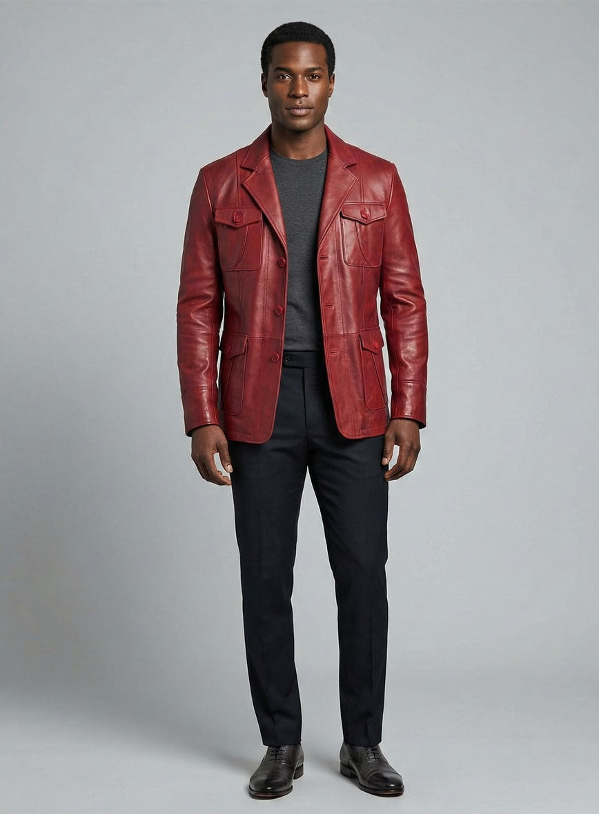 Men's Red Distressed Leather Blazer