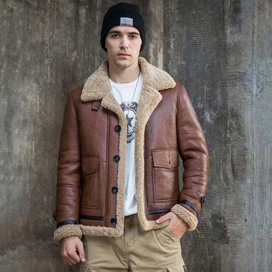 Arcane Fox - Men's Sheepskin B3 Aviator Leather Jacket In Brown