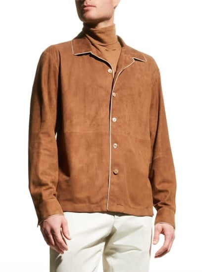 Men's Suede Leather Shirt In Brown