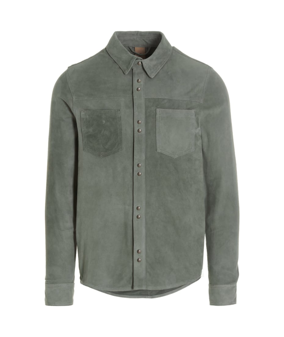 Men's Suede Leather Shirt In Smoke Gray