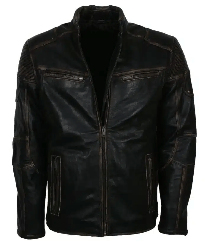 Men's Vintage Cafe Racer Leather Jacket In Black