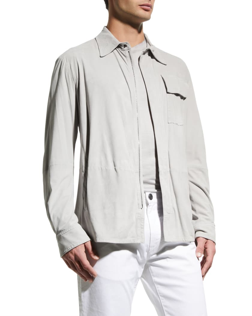 Men's White Leather Shirt In Full Sleeve