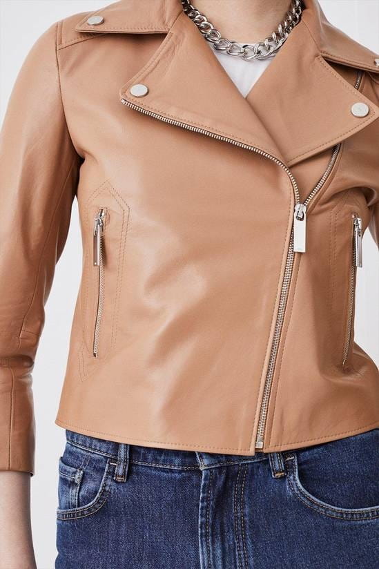 Women's 3/4 Sleeves Biker Leather Jacket In Brown - Arcane Fox