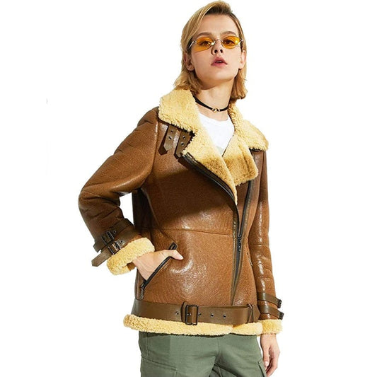 Arcane Fox - Women's B3 Sheepskin Leather Jacket In Brown
