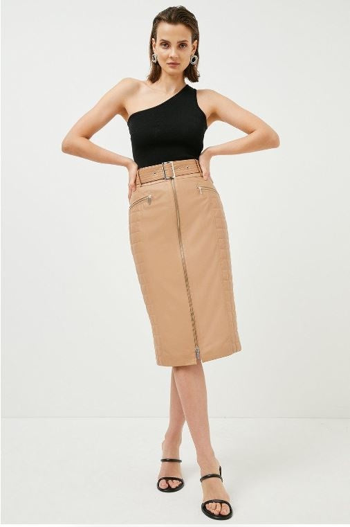 Women's Beige Quilted Leather Skirt