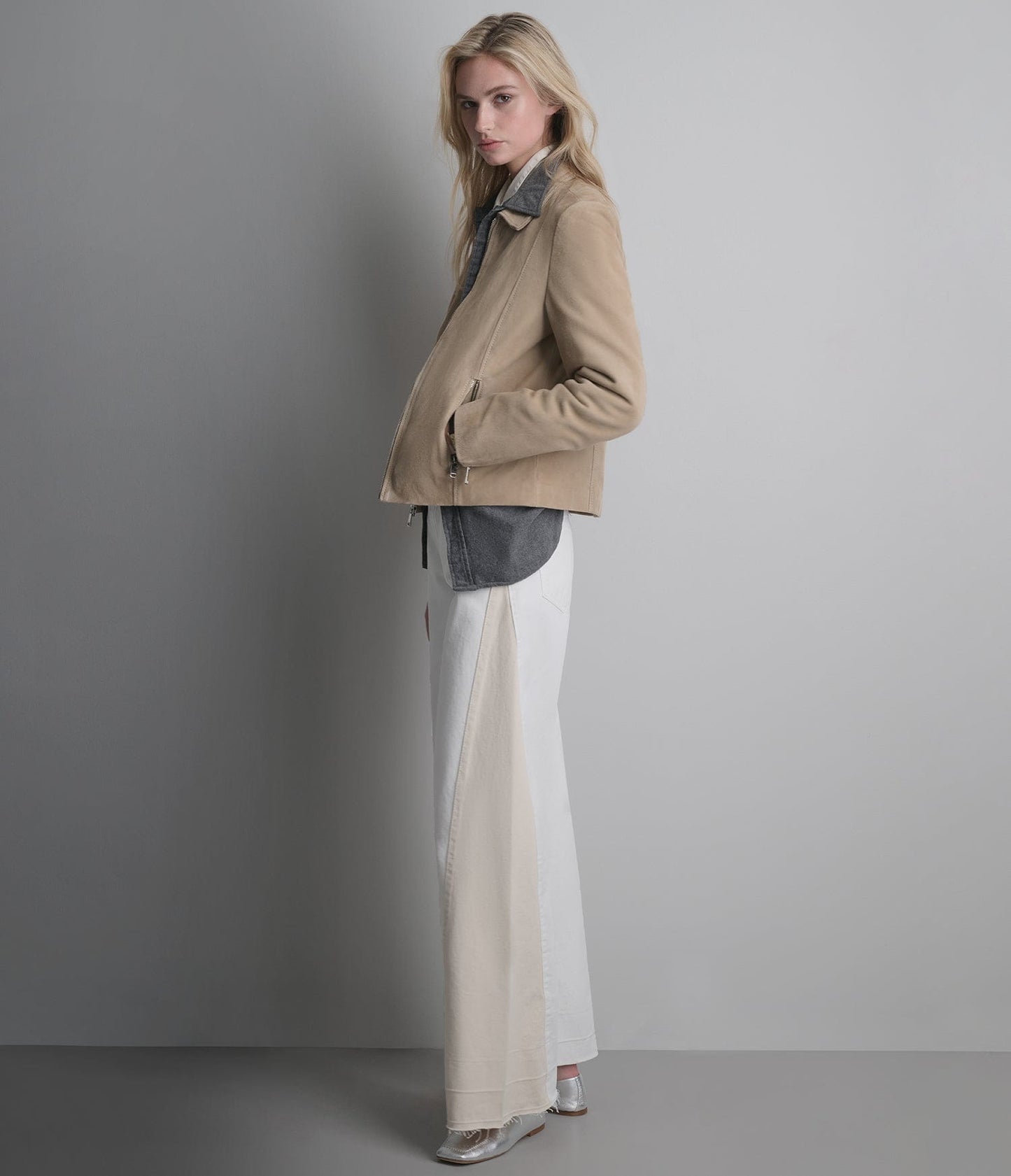 Women's Beige Scuba Suede Leather Jacket - Arcane Fox