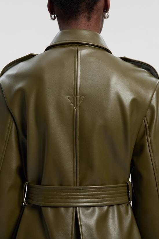 Women's Belted Leather Trench Coat In Olive - Arcane Fox