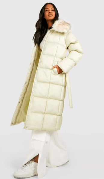 Arcane Fox - Women's Belted Puffer Trench Coat In Off White
