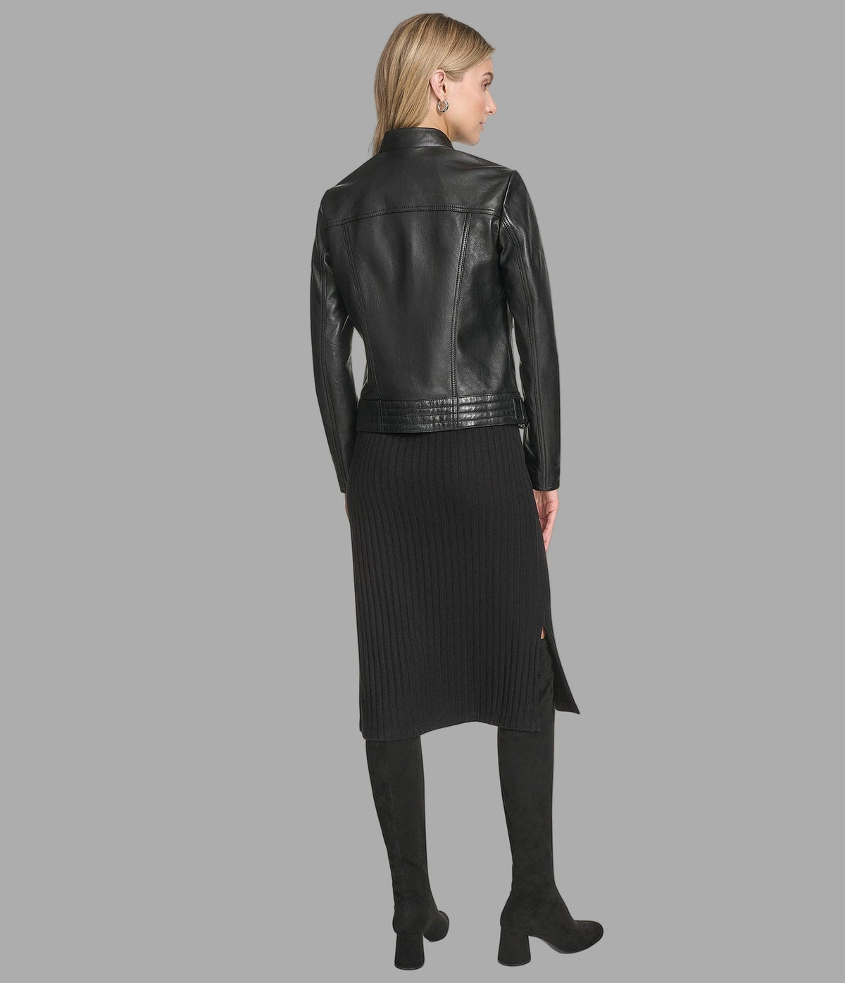 Women's Biker Black Leather Jacket - Acane Fox