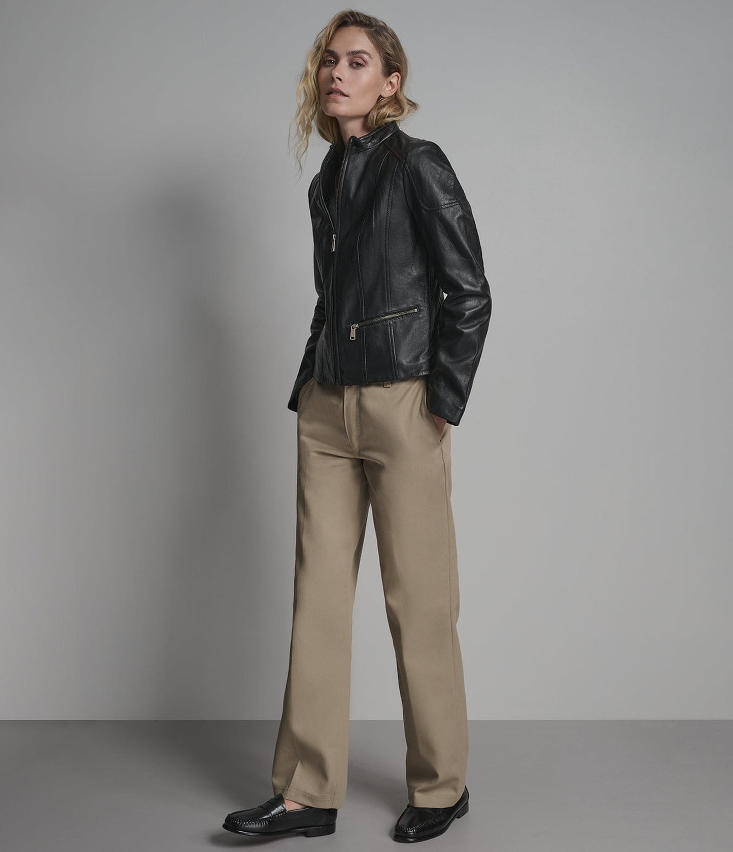 Women's Black Biker Cafe Racer Leather Jacket - Arcane Fox