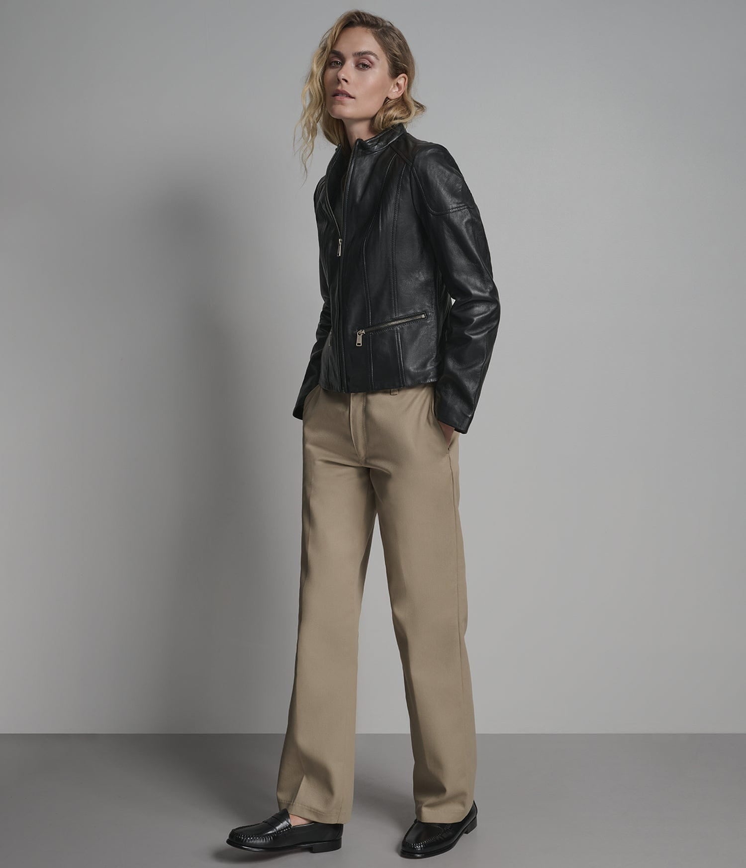 Women's Black Biker Cafe Racer Leather Jacket - Arcane Fox