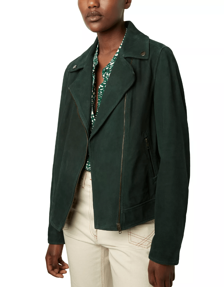 Women's Biker Suede Leather Jacket In Royal Green