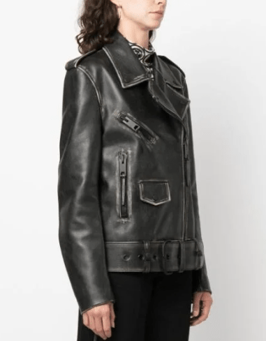 Women's Black Distressed Leather Vintage Jacket
