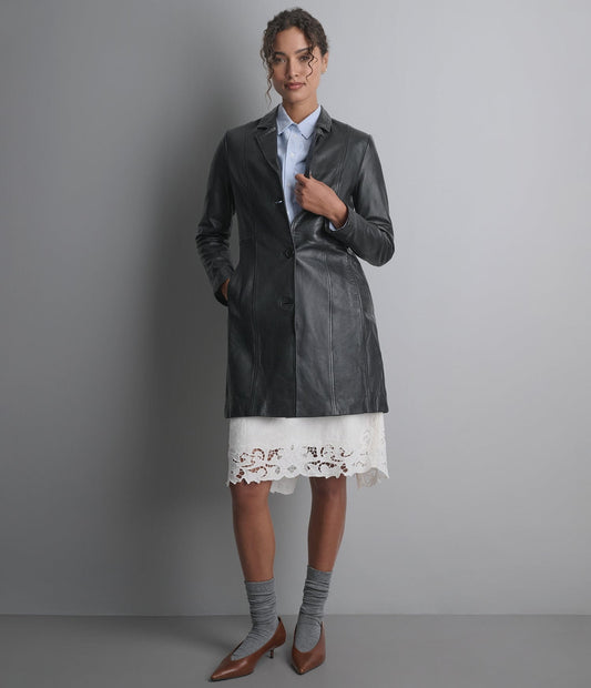 Women's Black Lambskin Leather Coat - Arcane Fox