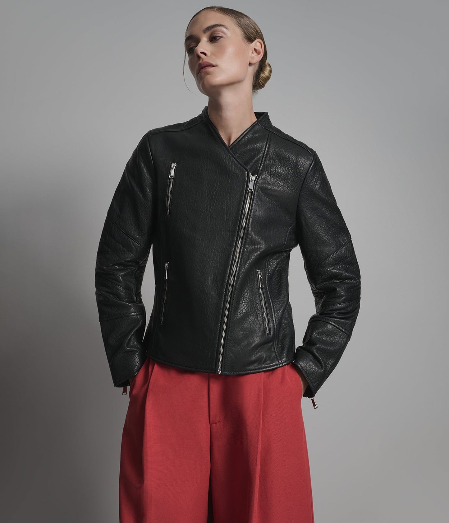 Women's Black Motorcycle Leather Jacket - Arcane Fox