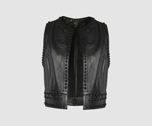 Women's Black Studded Leather Vest