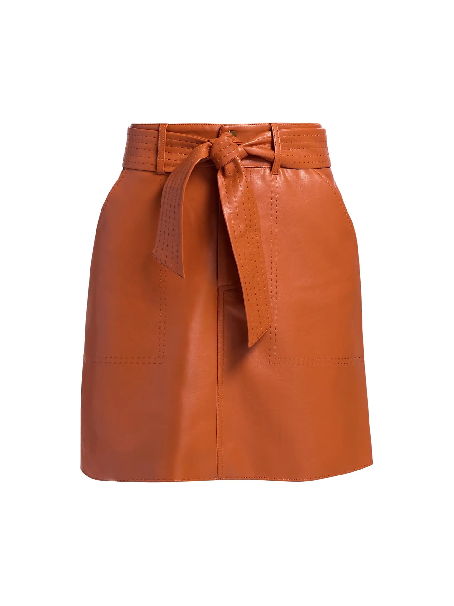 Women's Brown Belted Leather Mini Skirt