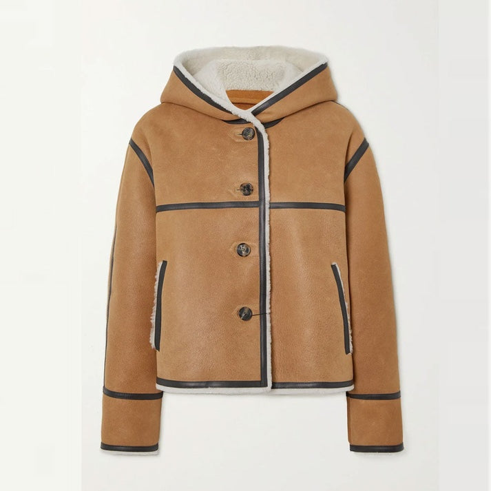 Women's Brown Hooded Fur Leather Jacket