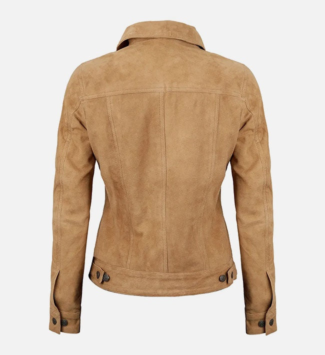Women's Brown Suede Trucker Leather Jacket