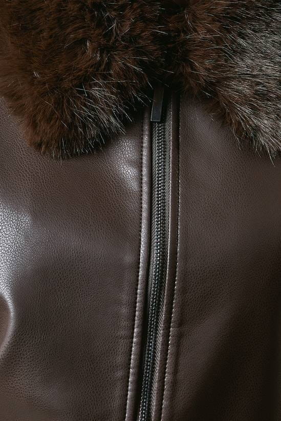 Women's Chocolate Brown Bomber Leather Jacket Whith Fur Collar - Arcane Fox