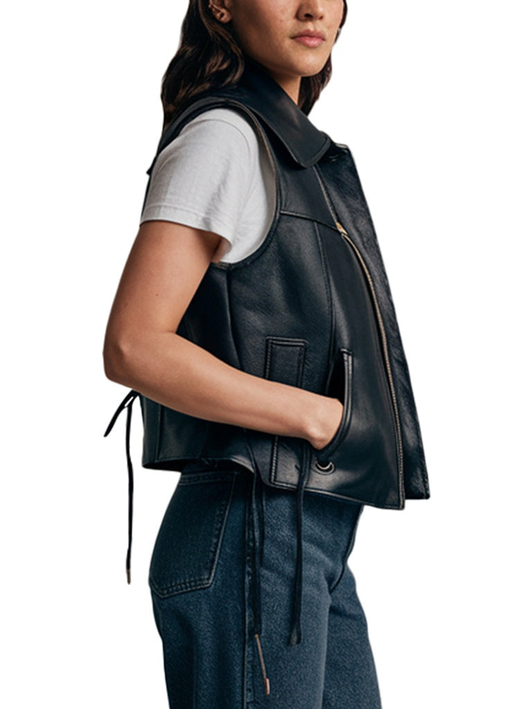 Women's Classic Black Leather Vest