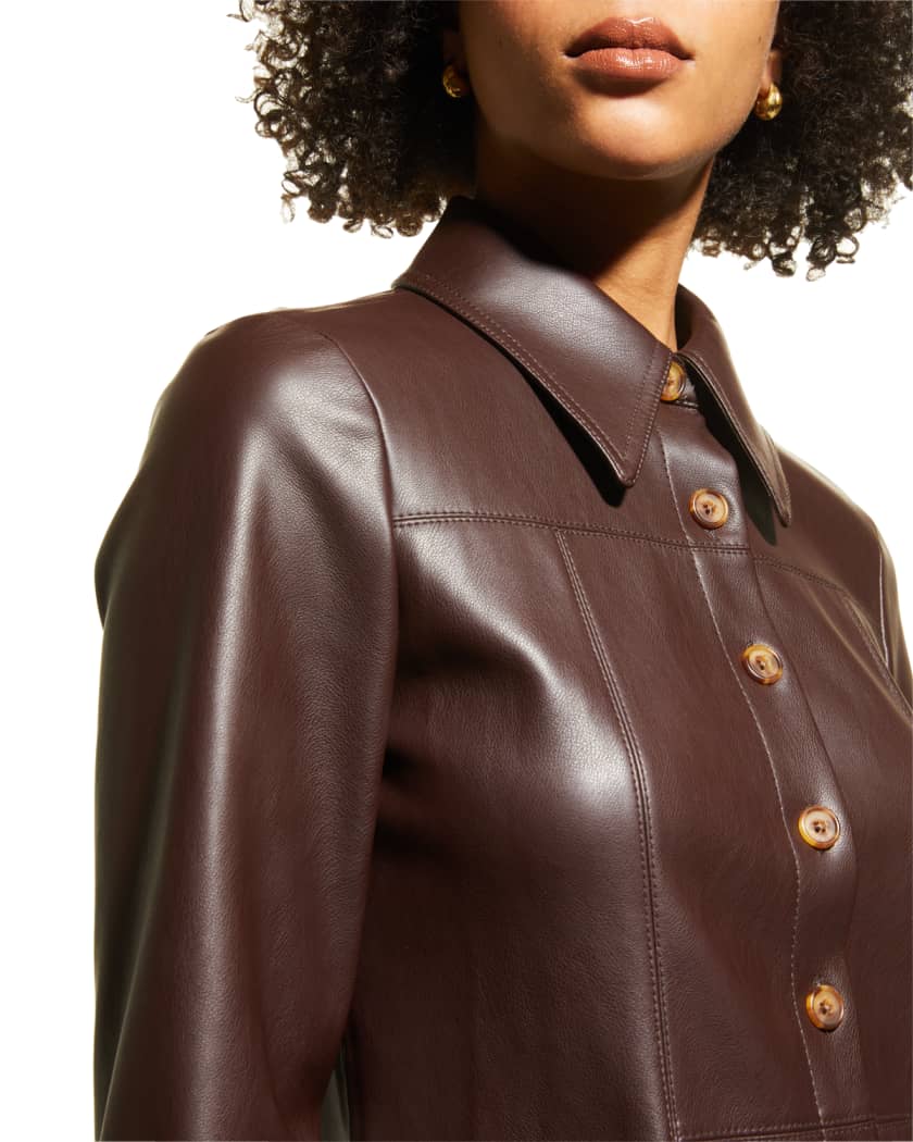Women's Classic Leather Shirt In Coffee Brown