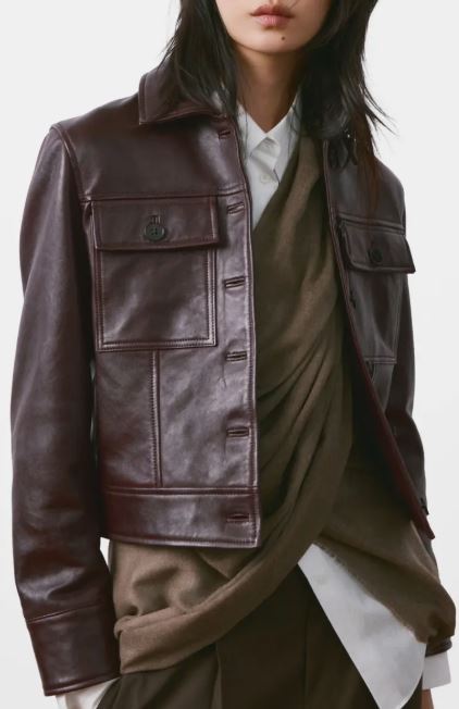 Women's Coffee Brown Trucker Leather Jacket