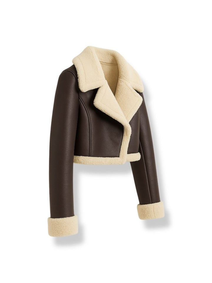 Women's Cropped Dark Brown Fur Leather Jacket