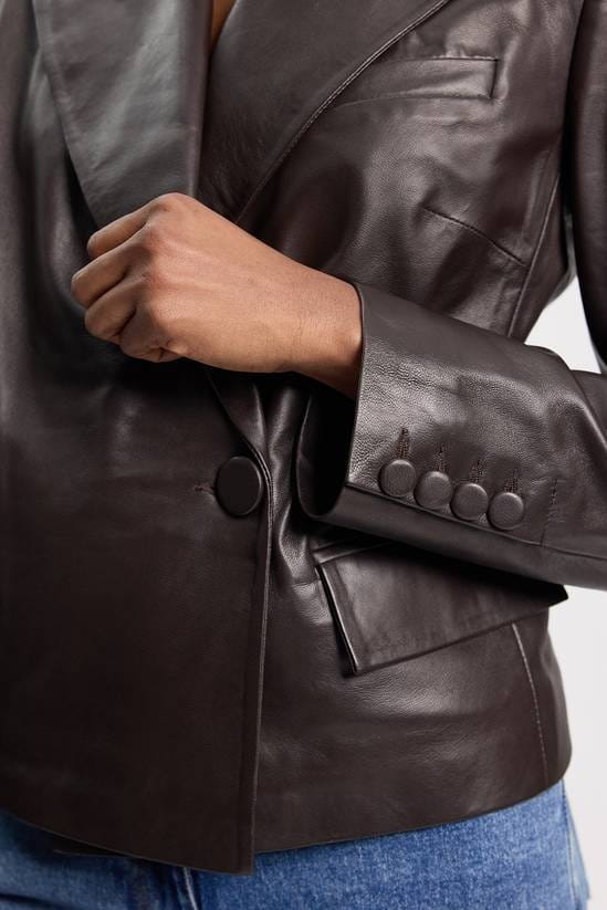 Women's Cropped Leather Blazer In Chocolate Brown - Arcane Fox
