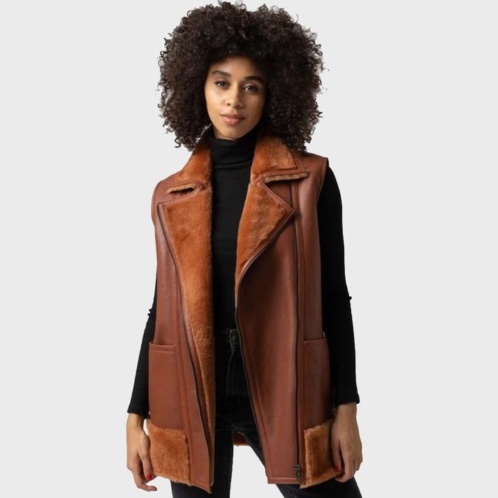 Arcane Fox - Women's Dark Brown Shearling Leather Vest