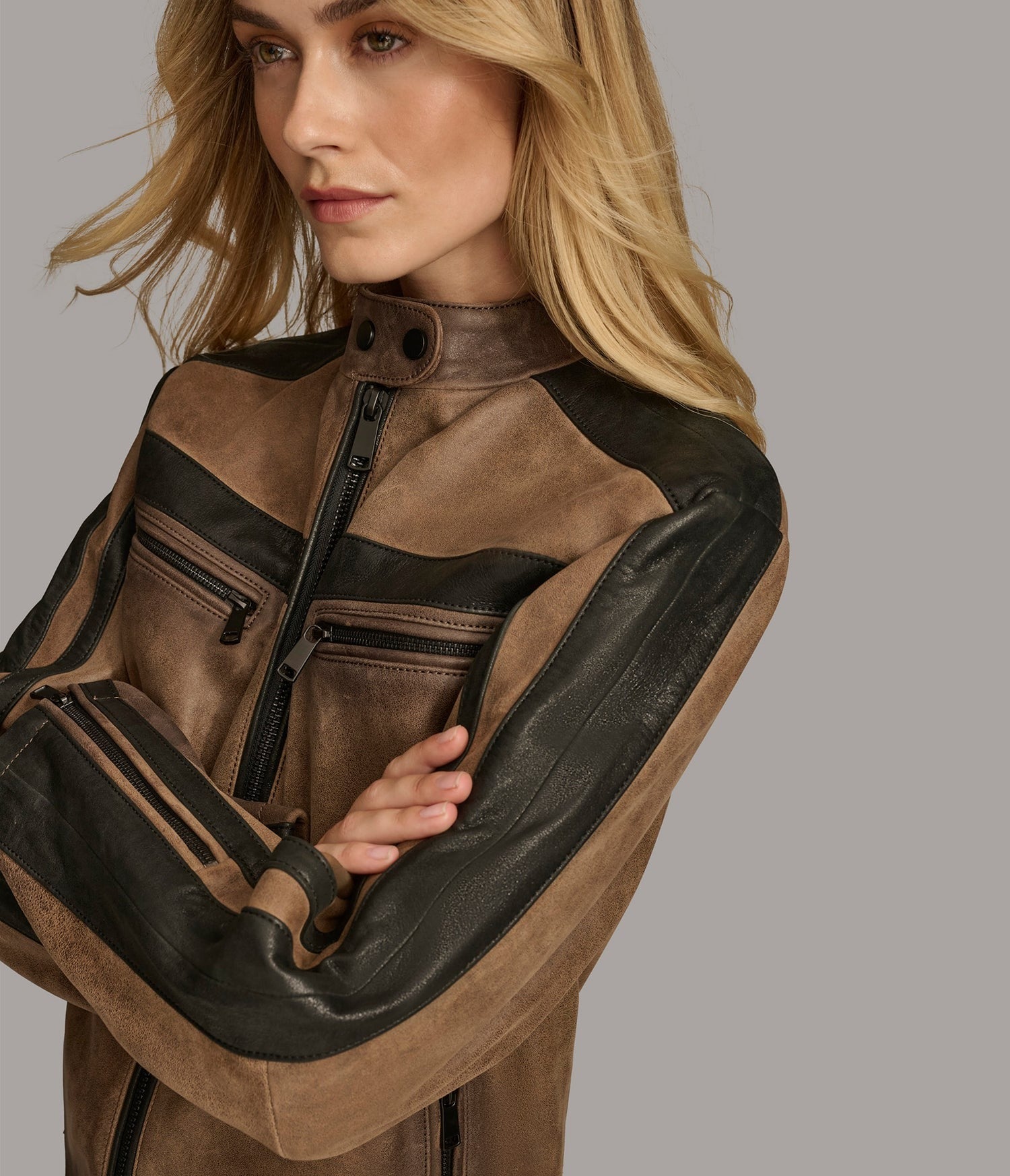 Women's Distressed Cafe Racer Leather Jacket In Brown - Arcane Fox