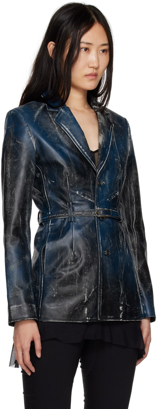 Women's Distressed Leather Blazer In Blue