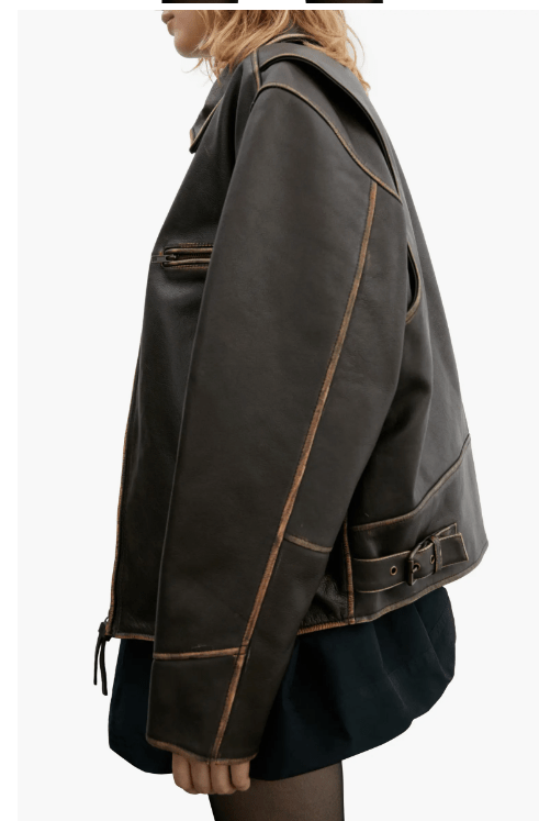 Women's Distressed Vintage Leather Jacket In Dark Brown