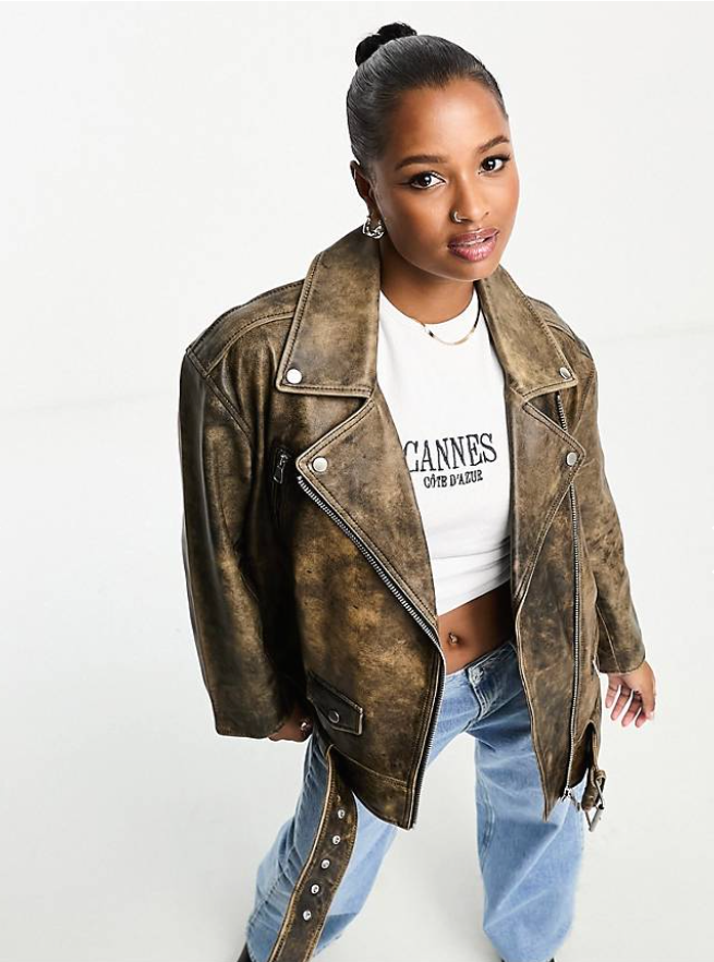 Distressed leather jacket online